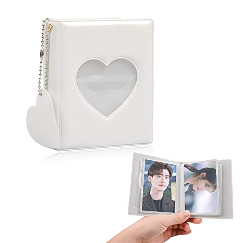 Mini-Fotoalbum Einsteckalbum, Kpop-Fotokartenhalter Liebesherz hohl Fotoalbum Klein 36 Taschen Visitenkartentasche für 3 Zoll Fotopapier Fotokartenhalter (Weiß) Cover