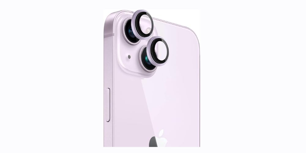 GenericCamera Lens Protector for iPhone 14 and 14 Plus - Purple Aluminum Ring with Tempered Glass Protection and Precise Camera Design Matching Purple