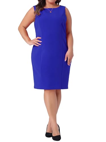 Image of Agnes Orinda Plus Size Sheath Dress for Women Sleeveless Boat Neck Casual Straight Pencil Work Dresses