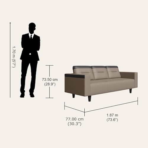 Interio by Godrej Vespera 3-Seater Synthetic Leather Sofa | 3-Years Warranty, Solid Wood, Peanut and Black - Image 3