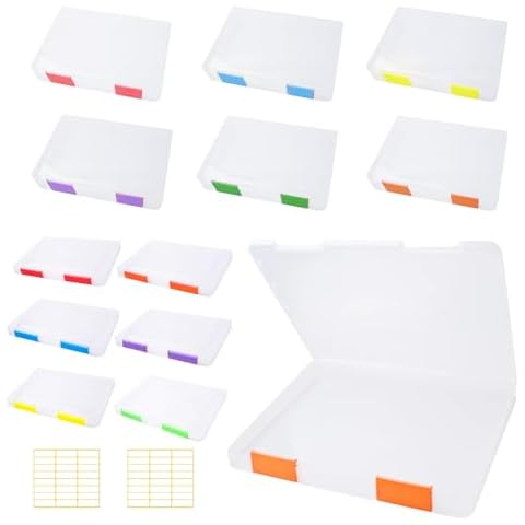 Olutacot 12 Pcs Clear A4 A5 File Box Document Plastic Storage Box with 48 Labels File Holder Organizer Box Paper Plastic Case Magazine Protector with Buckle Office School Supplies Cover