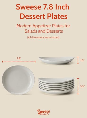 Image of Sweese 7.8 inch Porcelain Dessert Plates Set, Grey, Set of 6 - Scratch Resistant, Dishwasher Microwave Safe