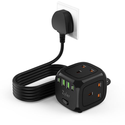 7-in-1 Charging Station: Multiple Power Strip with 3 AC Outlets & 4-Port USB Fast Charger (2 USB-C) 2 Meter Cord Surge Protector for Desk Travel Home