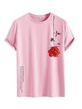 SOLY HUX Men's Graphic Tees Vintage T-Shirts Floral Letter Print Crewneck Short Sleeve T Shirts Casual Summer Streetwear Pink Floral X-Large