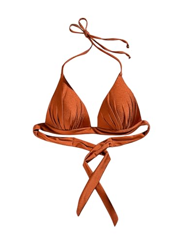 MakeMeChic Women's Solid Halter Bikini Top - Triangle Push Up Beach Swimsuit