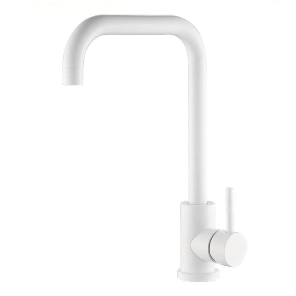 Vetrineinrete® Rubinetto per lavello da cucina a canna alta quadrata miscelatore per lavandino orientabile (Bianco)