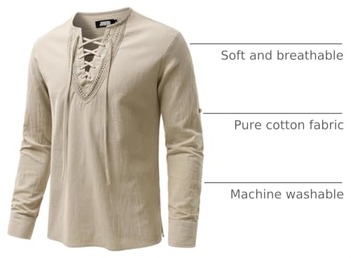 Image of JOGAL Mens Renaissance Shirt Medieval Pirate Viking Halloween Costume Gothic Steampunk Retro Long Sleeve Lace Up Shirts