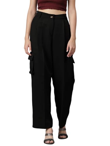 Image of KOTTY Women's High Rise Cotton Blend Relaxed Fit CargoTrousers