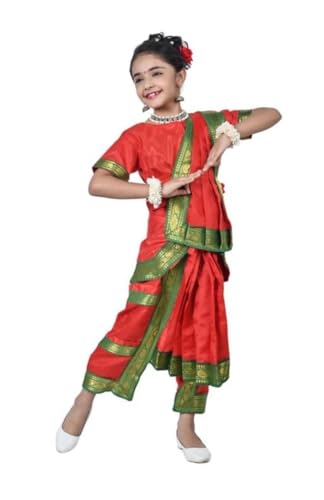 Image of Culture Creation Girls Bharat Natyam Dance Dress | Bharat Natyam Classical Dance Costume for Girls Fancy Outfit Competitions /Annual Functions /School Events