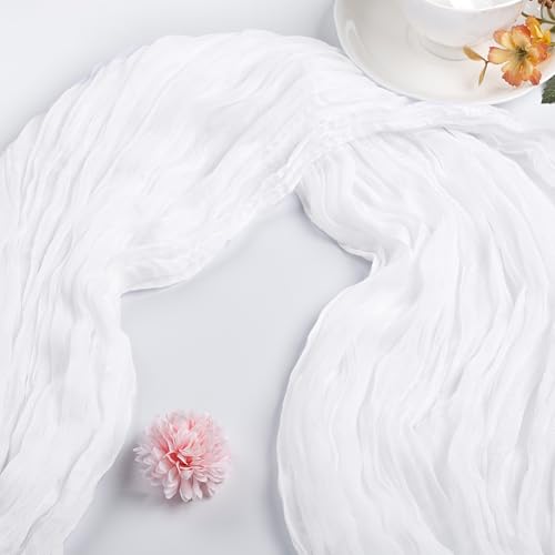 10 Pack White Table Runner 10ft Cheesecloth Table Runner 120 Inch Gauze Boho Rustic Sheer Cheese Cloth for Summer Banquet Picnic Baby Shower Party Wedding Holiday Décor by Dexbriz - Used condition - Image 7