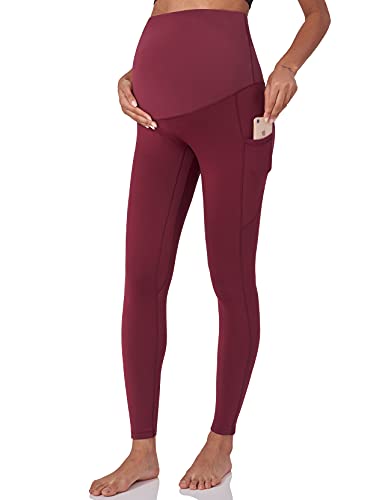 Image of POSHDIVAH Women's Maternity Fleece Lined Leggings Over The Belly Pregnancy Winter Warm Yoga Workout Active Pants with Pockets