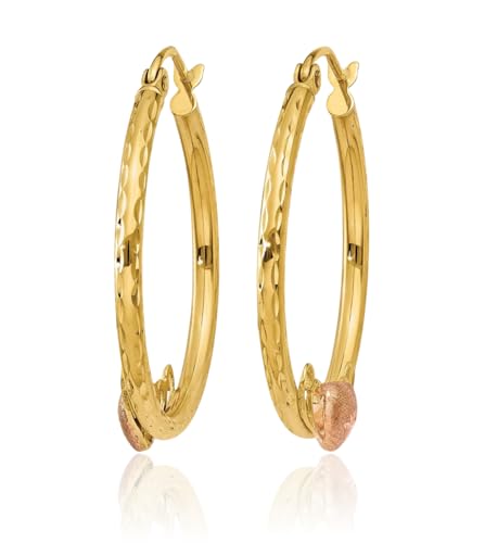 14K Solid Rose Pink Gold Heart Love Friendship Medium Hoop Earrings3