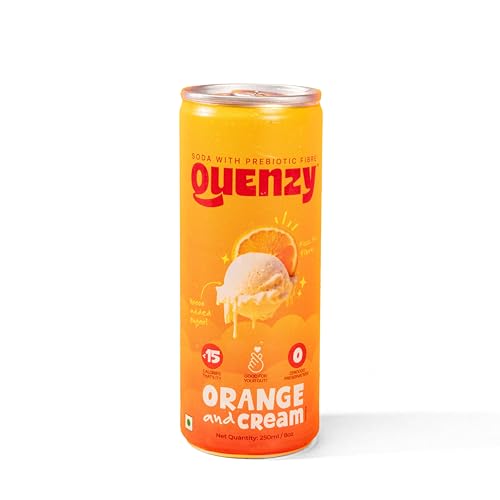 Image of Quenzy Prebiotic Soda - Orange Cream | 5g Prebiotic Fibre for Gut Health | Low Calorie Soda (<15 kcal) | No Added Sugar | Zero Preservatives | Healthy Sparkling Drink | Pack of 6 x 250ml