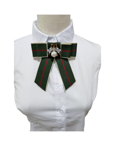 Vpang Crystal Bee Bow Brooch Pre-Tied Neck Tie Brooch Pin Striped Bow Tie For Women Wedding Party Bow Tie (Green) #TOP3