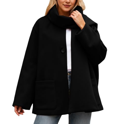 Bauzuoyo Chaqueta de invierno para mujer, monocolor, con botones y bolsillos, chaqueta para el tiempo libre, cómoda, abrigo de entretiempo, otoño e invierno, chaqueta de manga larga con cuello de
