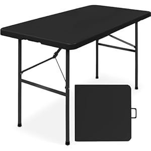 Simpli-Magic 4ft Plastic Folding Table, Indoor Outdoor Heavy Duty Portable w/Handle, Lock for Picnic, Party, Camping – Black