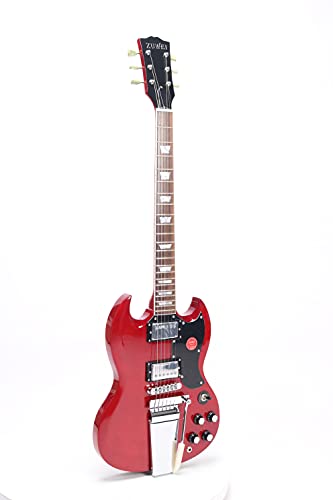SG Guitarra Eléctrica 6 Cuerdas Rosewood Diapasón Guitarra Cromo Hardware con Bolsa - Rojo