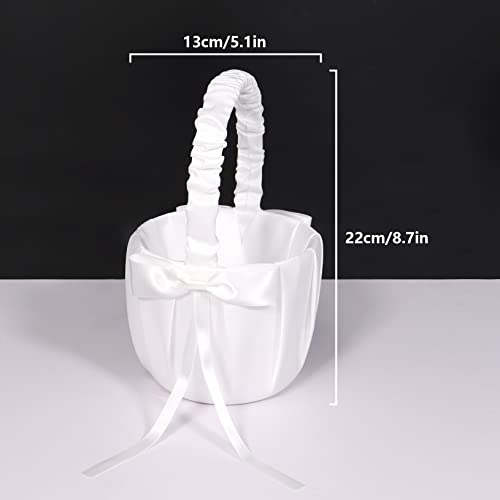 White Flower Girl Basket Wedding,Satin Flower Basket Wedding Party for Flower Girl - Image 2