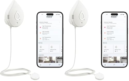 Image of Moen Flo Smart Water Leak Detector, Drip or Flood Sensor Alarm for Home, 2-Pack, White, 920-004