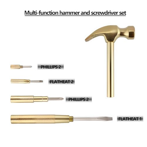 6-in-1 Multi-Tool Camping Hammer Set with Slotted/Flat Head Phillips Screwdriver for Mechanical Maintenance, Interior Decoration, Outdoor Adventures, Best Gift (Yellow)