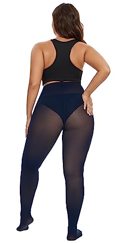 Image of CozyWow Plus Size Tights for Women 80D Soft Solid Color Semi Opaque Pantyhose High Waist 1X 2X 3X 4X