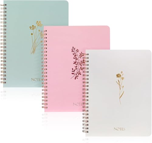 A5 3 Unidades de Cuadernos Espirales Estéticos para Mujeres, Cuadernos de Tapa Dura de Estilo Colegial, Cuadernos Rayados de Diario Bonitos con Bolsa Grande y Hojas Rayadas, 3 Color Minimalista
