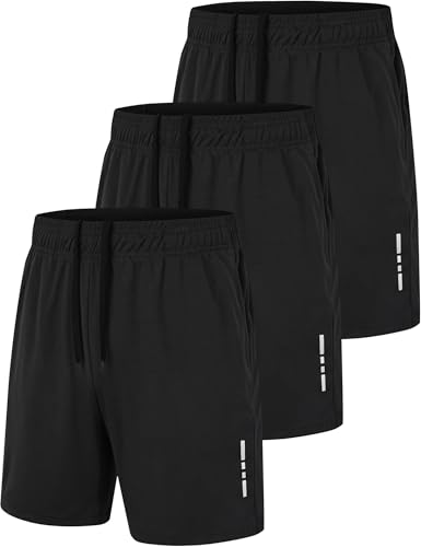 Zoofly Mens Sport Gym Shorts Quick Dry Workout Running Activewear Basketball Shorts with Pockets 3 Pack Black XXL