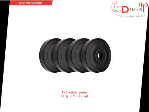 Image of DREAM FIT Set of 4 3Kg PVC Weight Plates for home gym - Spare Weights for dumbbells, barbells and other exercises - 12Kg (3Kg x 4)