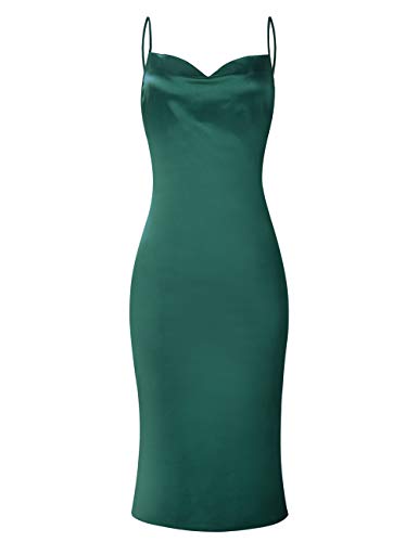 Xxxiticat Women's Sleeveless Spaghetti Strap Satin Dress Cocktail Beach Evening Party Cowl Neck Dot Leopard Midi Dresses(Gr2,S) #TOP2