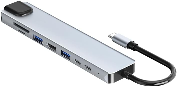 Traso 8-in-1 Type-C Multi-function Hub: USB3.0/USB2.0/HDTV/RJ45/SD/TF/PD/USB-C Multi-port Adapter Extender Hub