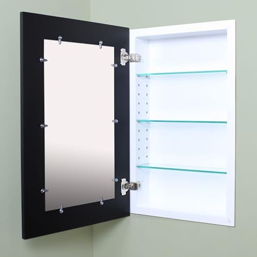 Image of 14x24 Concealed Picture Frame Medicine Cabinet Without Mirror for Bathroom, Recessed in The Wall, Made in North America, Real Wood, NO MDF, Adjustable Shelves, Shaker Black