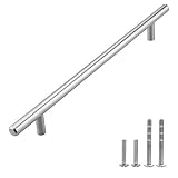 Modket Brushed Nickel T Bar Pull Handle — 10-1/8" (256mm) Hole Centers, 12" Overall Length Modern Ki
