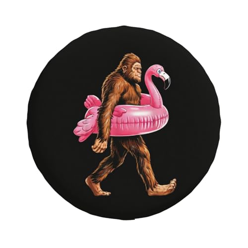 Image of Spare Tire Cover with Bigfoot Flamingo Pattern Wheel Protectors Weatherproof Wheel Covers Universal Fit for SUV Truck Rv Travel Camper Trailers Accessories 17inch