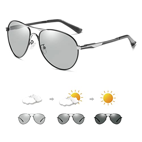 K.LAVER Photochromic Polarized Aviator Sunglasses For Men Women Spring Hinge Anti Glare UV400 Night Vision Driving Glasses