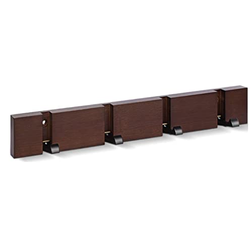 KYSMOTIC Perchero moderno de madera, montado en la pared, 4 ganchos plegables, color marrón, para bolsos, llaves