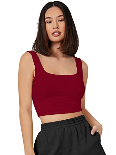 Image of Women's & Girls' Solid Polyester Rib-Knit Square Neck Tank Tops