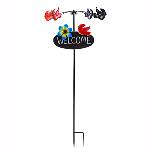 Garden Yard Ground Metal Hummingbirds Stake With Welcome Sign,30 Inch Welcome Decoration Wind Mills Iron Art Wind Spinner,Outdoor Decorative Garden Stakes(Birds) #TOP6