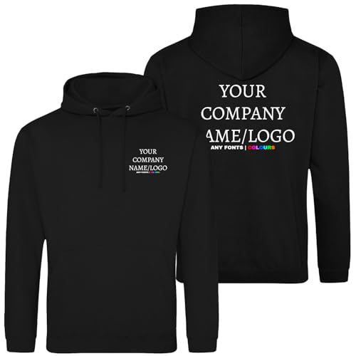 Print Cartel Custom Logo Pullover Hoodie Unisex Hooded Sweatshirt with Front and Back Print Personalised Company Name Branded Apparel Black