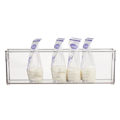 Mdesign Plastic Long Stackable Storage Organizer Container, Organization Bin W/Handles For Kitchen, Pantry, Fridge, Freezer, Cabinet, Perfect To Hold Breast Milk - Ligne Collection - 2 Pack, Clear #TOP5