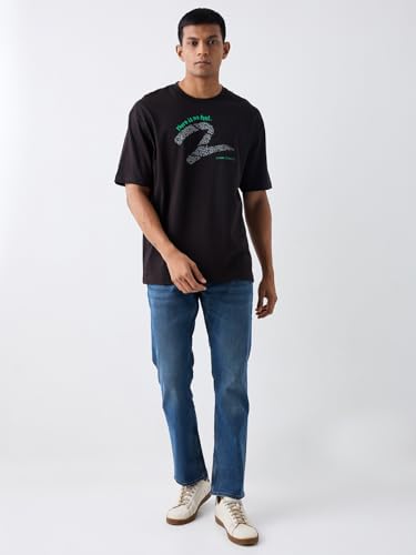 Image of Spykar Men's Oversized Round Neck Half Sleeve Solid Casual T-Shirt