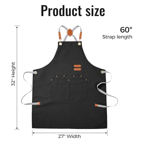 Aoomzoon Durable Kitchen Apron Multifunctional Chef Aprons for Women & Men with Pockets Reusable Apron for Cooking Baking & Daily Use (BLACK)