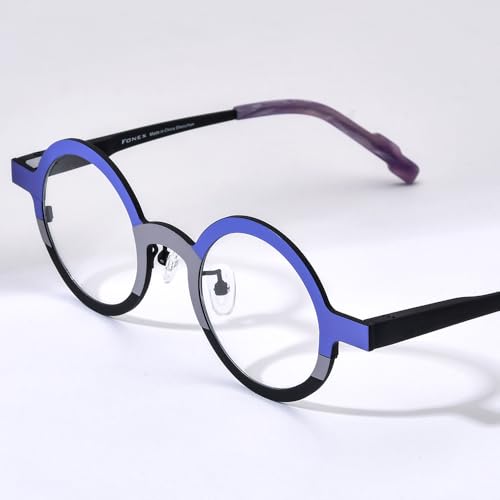 Image of FONEX Colorful Pure Titanium Glasses Frame Women Retro Round Eyeglasses