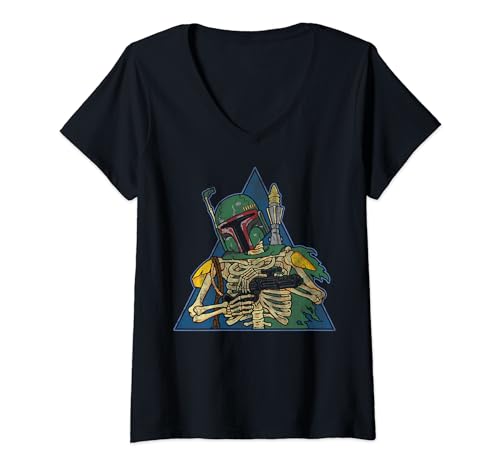 T-shirt Star Wars femme col V Boba Fett squelette pour Halloween