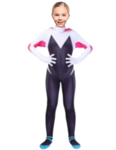 HEYIYI Ghost Bodysuit for Girls Halloween Costumes Pink Jumpsuits Lycra Fabric With Mask Full Outfits