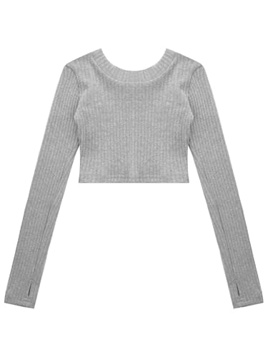 CHICTRY Kids Girl's Ribbed Knit Dance Crop Tops Long Sleeve Knitwear Ballet Wrap Top Warm Up Pullover Sweater3