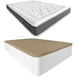 Canapé Nature DUÉRMETE ONLINE - Pack Colchón Viscoelástico Bio Nature Grosor 24cm + Canapé Madera Abatible Gran Capacidad | Color Blanco 90 x 190