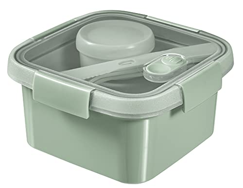 Curver 249947 Boîte de Conservation, Lunch Box Carree 1,1L avec Couverts-Recycle (Smart ECO Line)