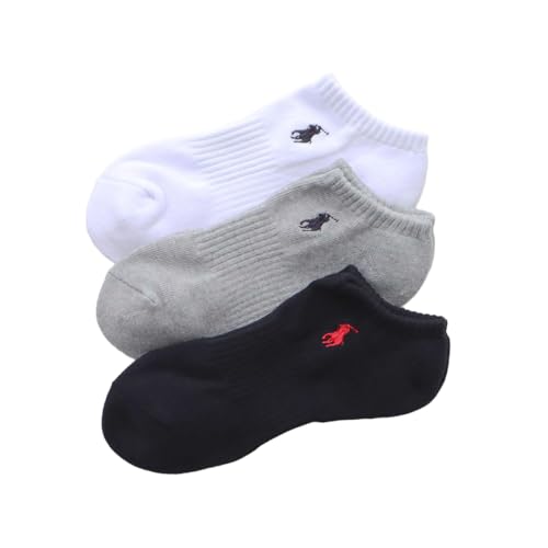 Polo Ralph Lauren 93246912 Womens Socks (3 Pair Set) Footed Pile One-Point Sneakers Socks Unisex Adult 04. Black x White x Gray 29-33 US