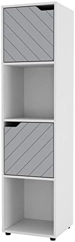 URBNLIVING White Wooden Cube Bookcase With Line Doors Display Shelf Storage Shelving Cupboard Modern (Grey Door, 4 Cube)