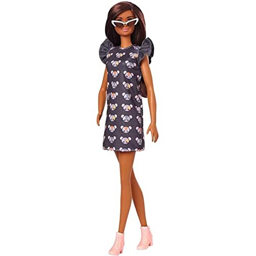 Muñeca Barbie Fashionistas #140 con vestido gris y accesorios miniatura 1